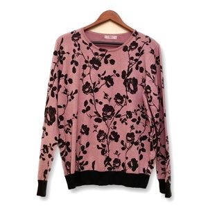 Linasi Women's Sweater Dusty Rose with Black Flower Details Size L
